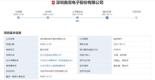 再進一步 奧尼電子ipo提交注冊